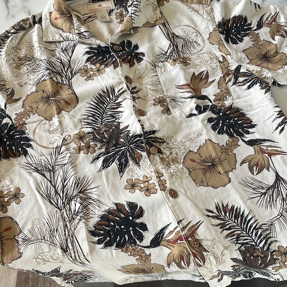 Paradise Collection Washable Silk Short Sleeve Button Down Mens Medium